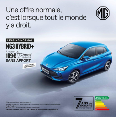 Profitez d&egrave;s maintenant de la MG3 Hybrid+ &agrave; partir de 169&euro; TTC/mois(1)